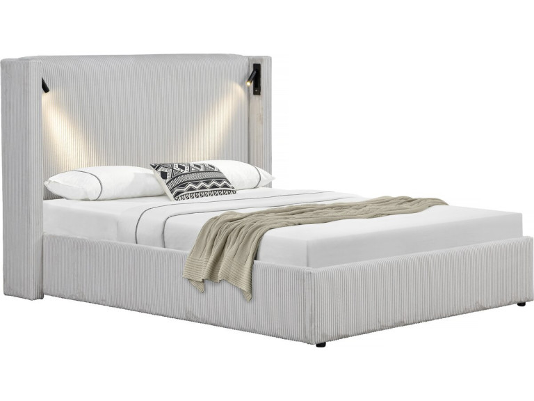Doppelbett aus Cord mit Bettkasten und integrierter Lampe "Cortina" - 140 x 190 cm-  Beige