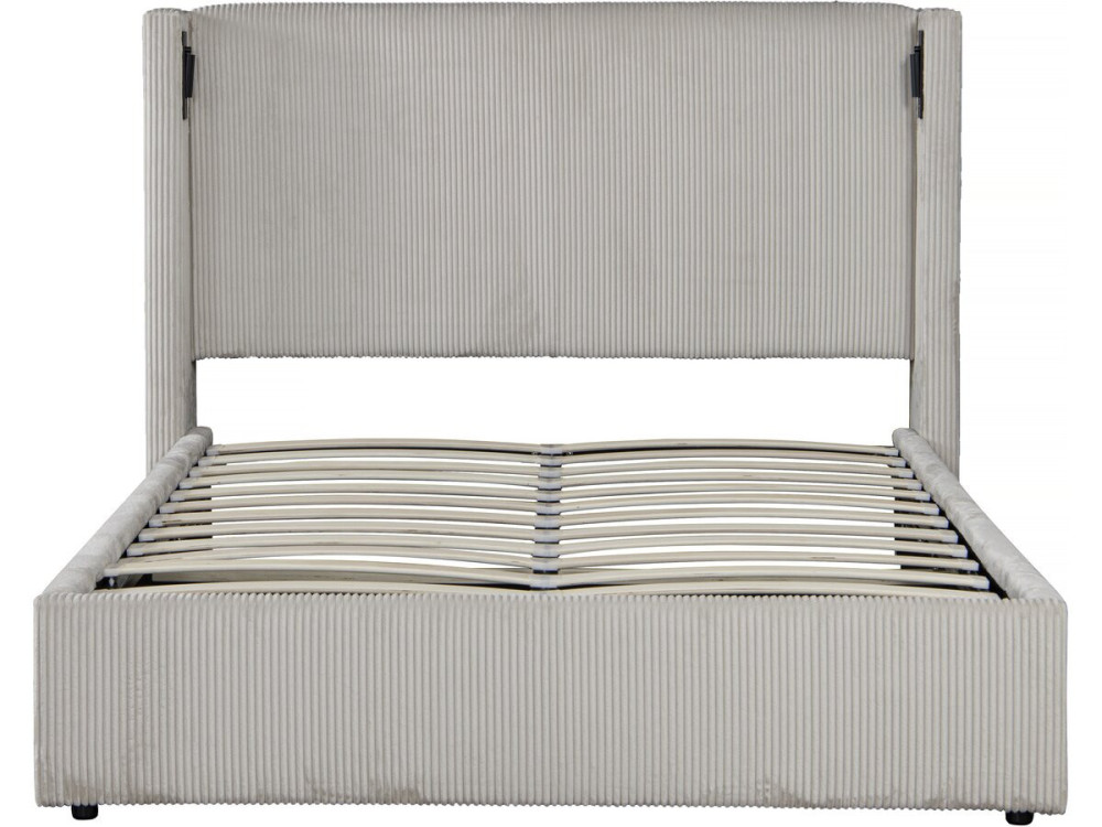 Doppelbett aus Cord mit Bettkasten und integrierter Lampe "Cortina" - 140 x 190 cm-  Beige
