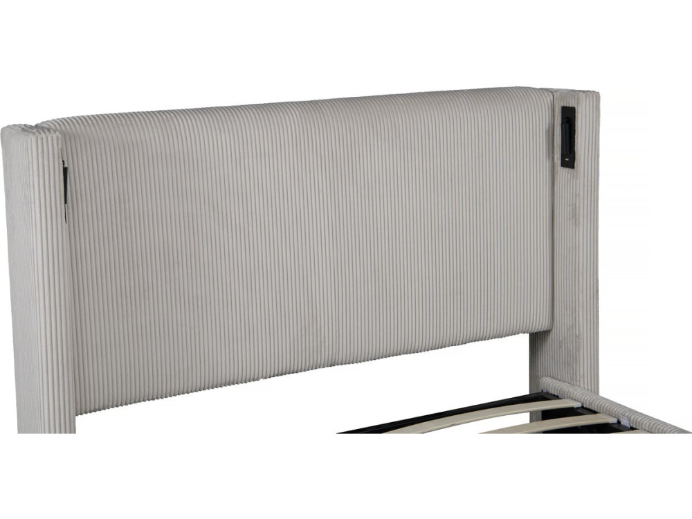 Doppelbett aus Cord mit Bettkasten und integrierter Lampe "Cortina" - 140 x 190 cm-  Beige