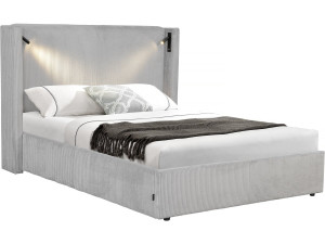 Doppelbett aus Cord mit Bettkasten und integrierter Lampe "Cortina" - 160 x 200 cm - Grau