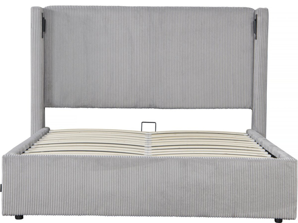 Doppelbett aus Cord mit Bettkasten und integrierter Lampe "Cortina" - 160 x 200 cm - Grau