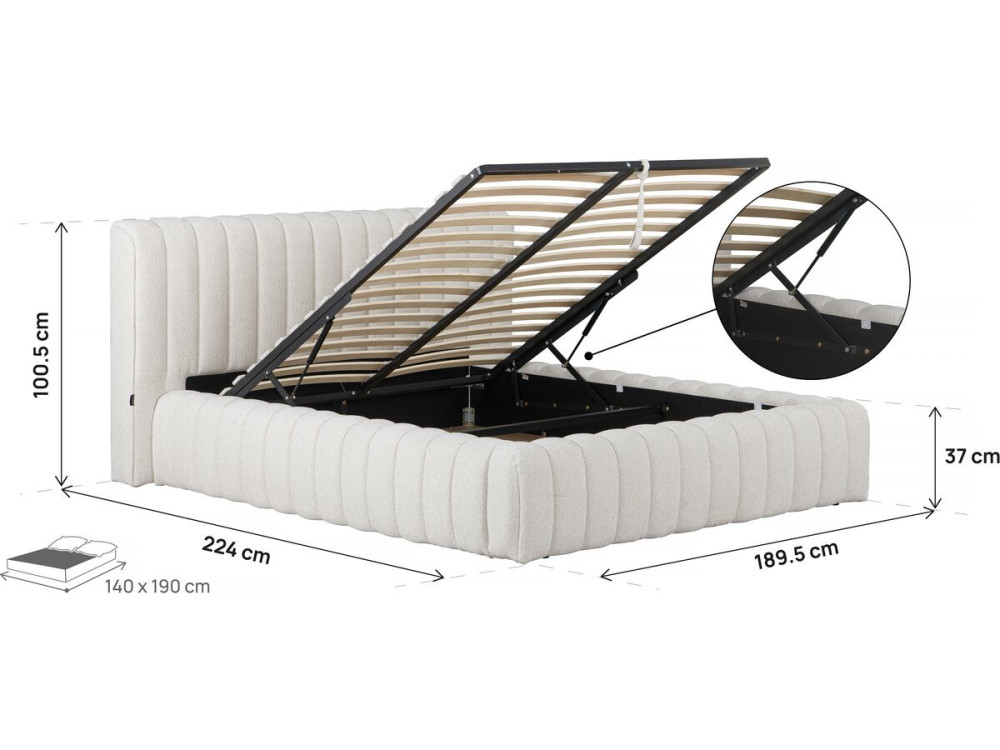 Stoff-Doppelbett "Tignes"  mit Stauraum - 140 x 190 cm - Beige