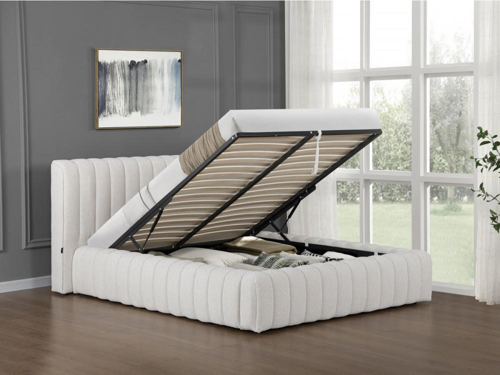 Stoff-Doppelbett "Tignes" mit Stauraum - 160 x 200 cm - Beige