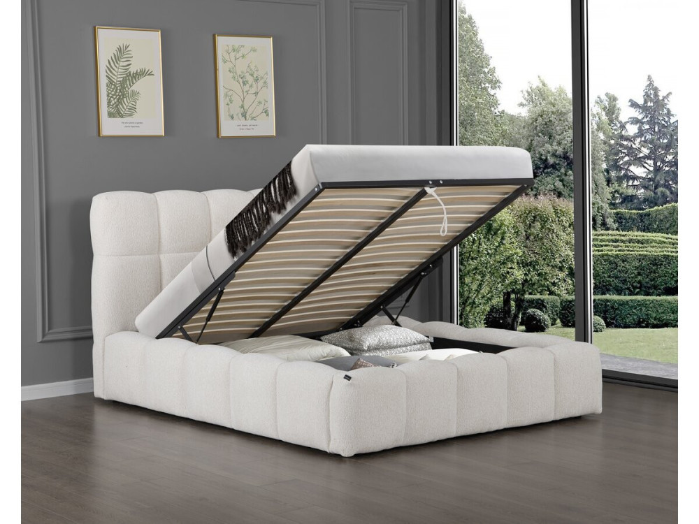 Stoff-Doppelbett "Davos" mit Stauraum - 160 x 200 cm - Beige