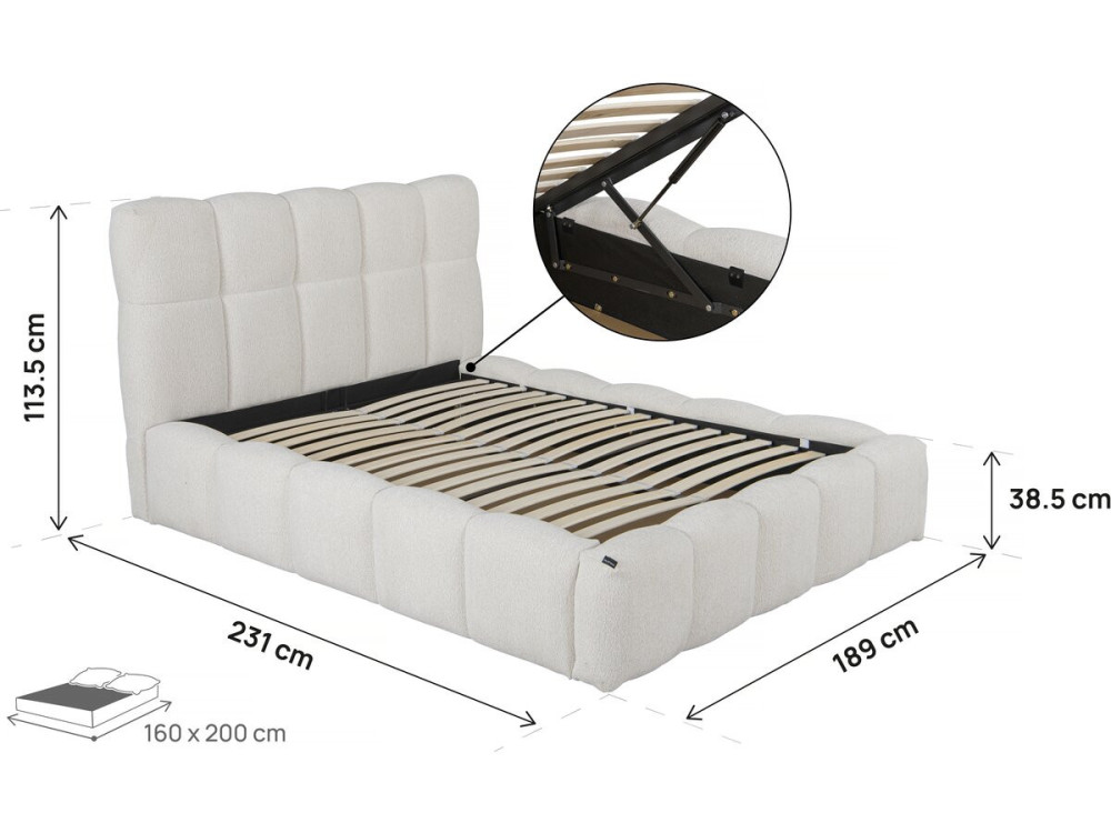 Stoff-Doppelbett "Davos" mit Stauraum - 160 x 200 cm - Beige