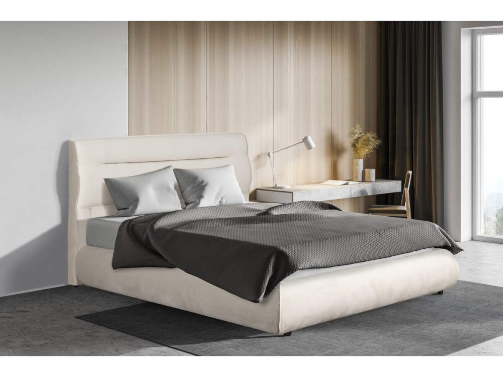 Doppelbett mit Stauraum in Samtbezug „Chamonix“ – 160 x 200 cm – Beige