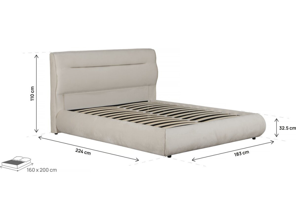 Doppelbett mit Stauraum in Samtbezug „Chamonix“ – 160 x 200 cm – Beige