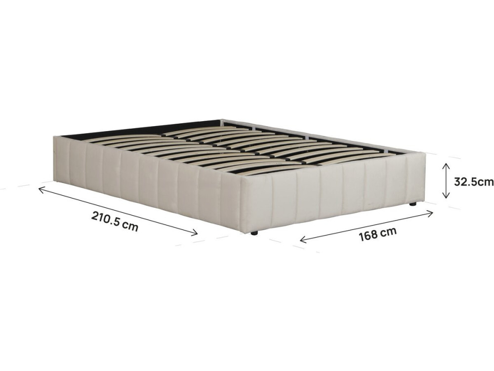 Doppelbett aus Samt mit Bettkasten und Unterbett "Meribel" - Beige - 160 x 200 cm