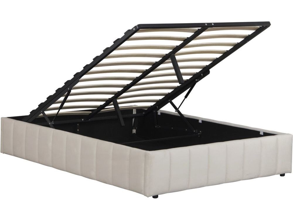Doppelbett aus Samt mit Bettkasten "Meribel" - Beige - 140 x 190 cm