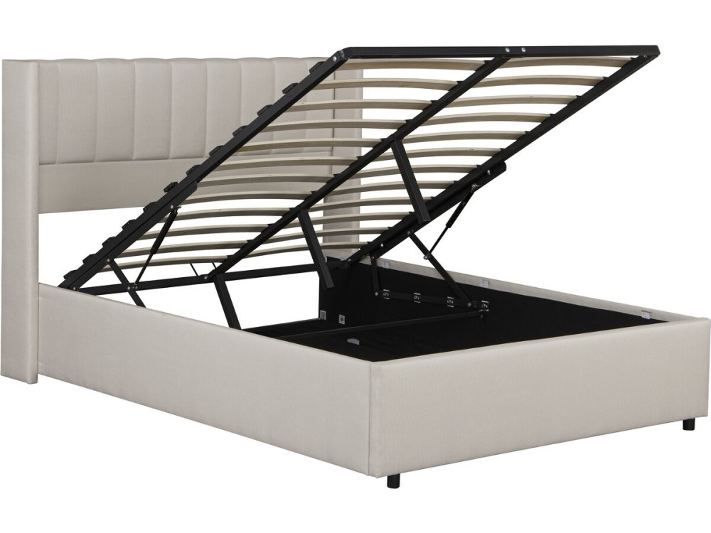 Doppelbett aus Leinen mit Bettkasten "St. Moritz". - 140 x 190 cm - Beige