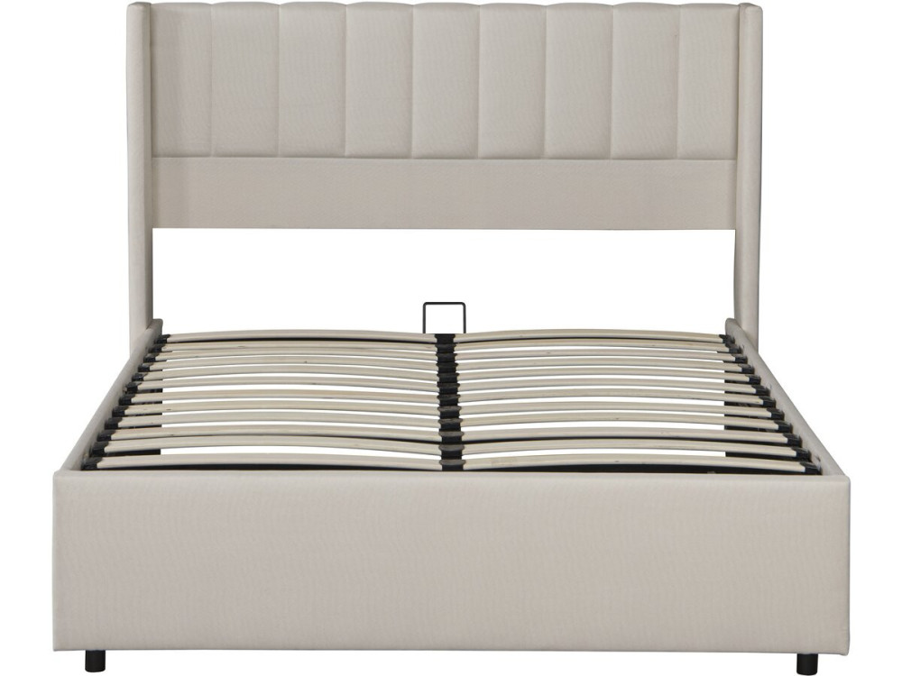 Doppelbett aus Leinen mit Bettkasten "St. Moritz". - 140 x 190 cm - Beige