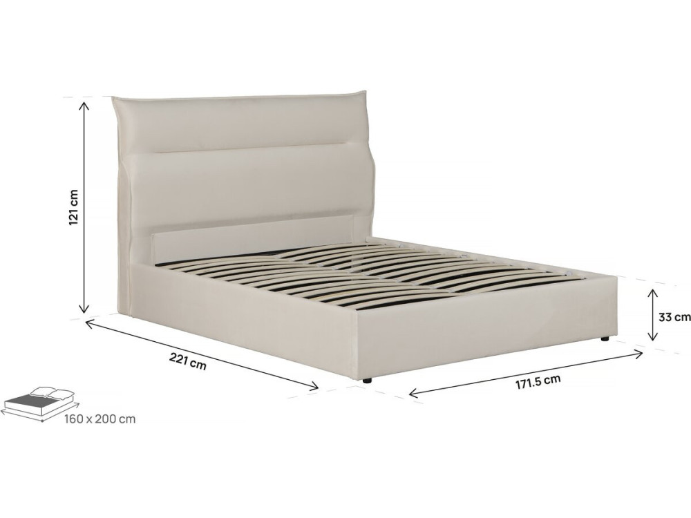 Bett mit Bettkasten aus Samt "Isola" - 160 x 200 cm - Beige