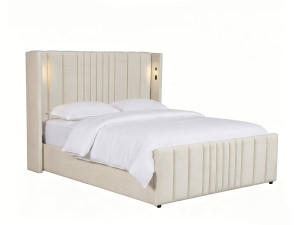 Doppelbett mit integriertem Stoffstauraum und Lampen „Verbier“ – 140 x 190 cm – Beige