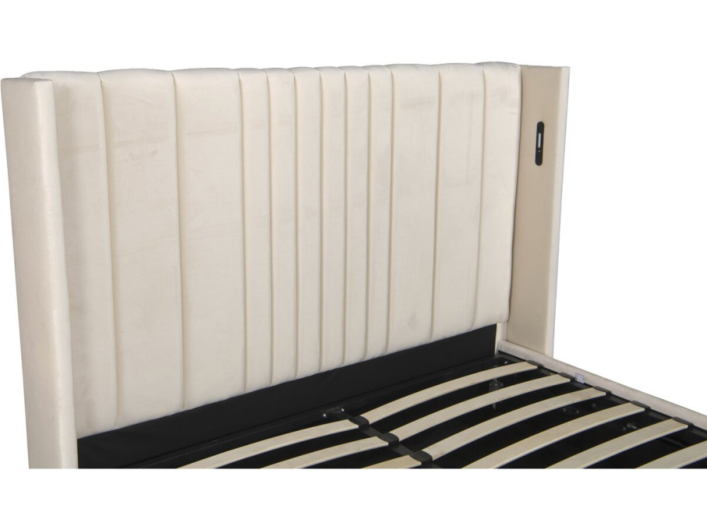 Doppelbett mit integriertem Stoffstauraum und Lampen „Verbier“ – 140 x 190 cm – Beige