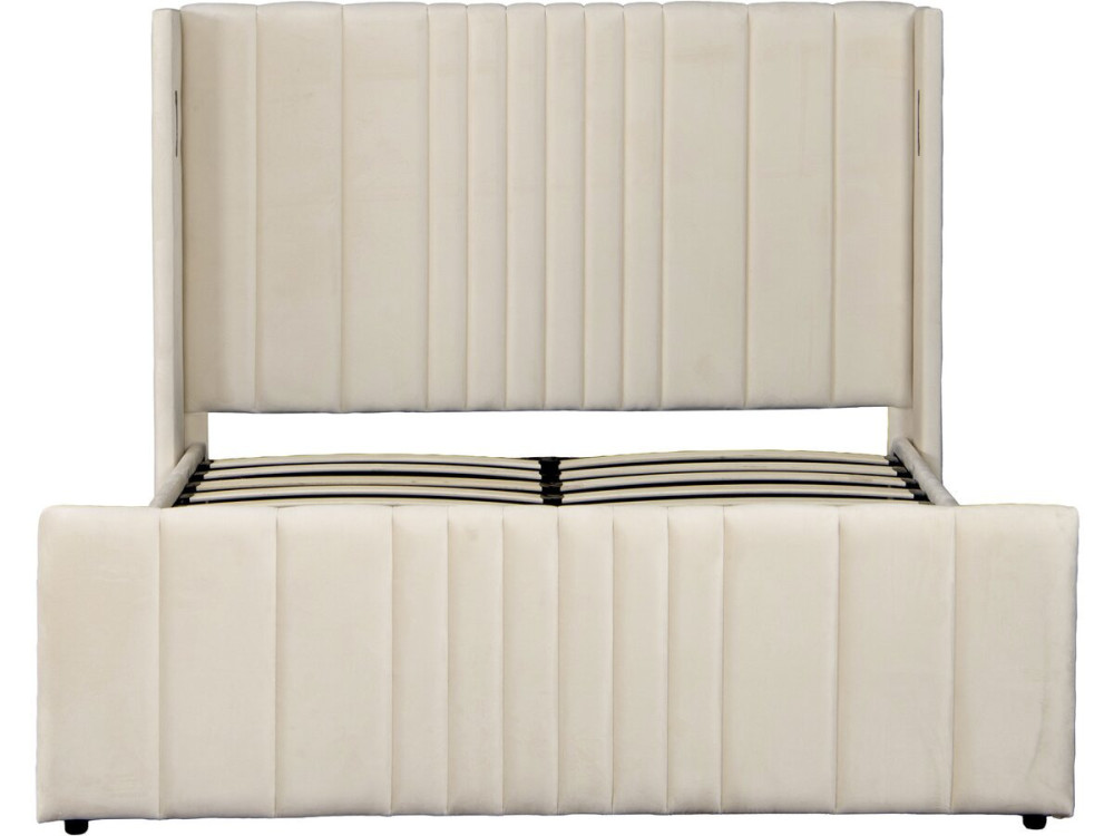 Doppelbett mit integriertem Stoffstauraum und Lampen „Verbier“ – 160 x 200 cm – Beige