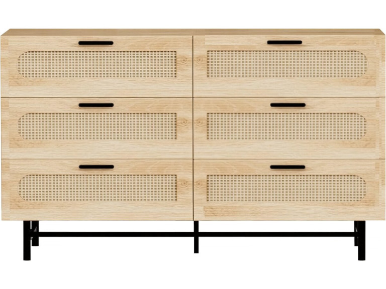 Kommode aus Holz und Rohrgeflecht "Harrison" - 120 x 40 x 75 cm - Beige