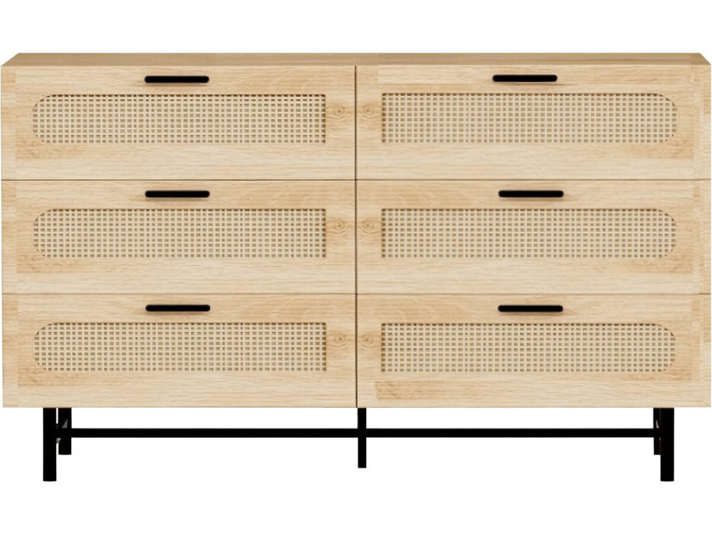Kommode aus Holz und Rohrgeflecht "Harrison" - 120 x 40 x 75 cm - Beige