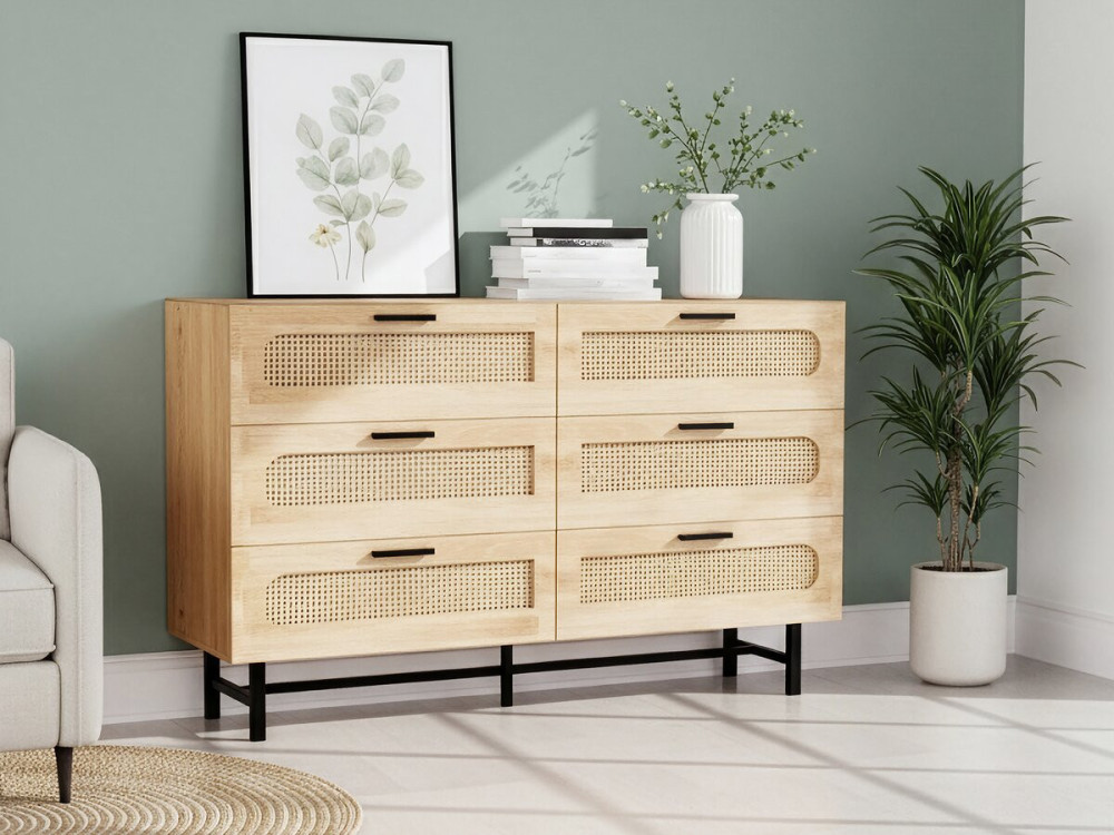 Kommode aus Holz und Rohrgeflecht "Harrison" - 120 x 40 x 75 cm - Beige