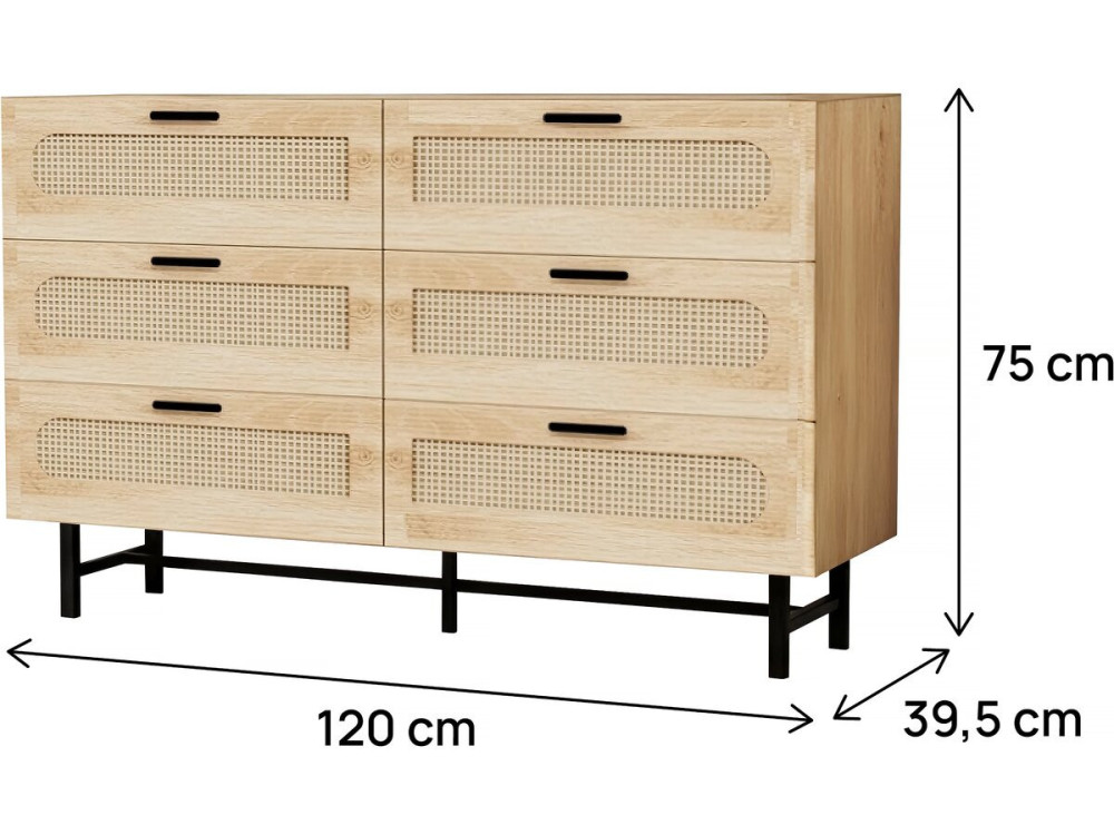 Kommode aus Holz und Rohrgeflecht "Harrison" - 120 x 40 x 75 cm - Beige