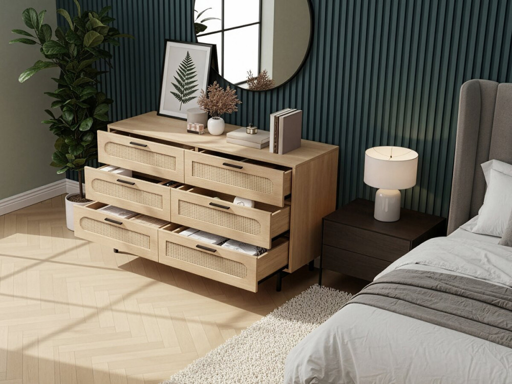 Kommode aus Holz und Rohrgeflecht "Harrison" - 120 x 40 x 75 cm - Beige