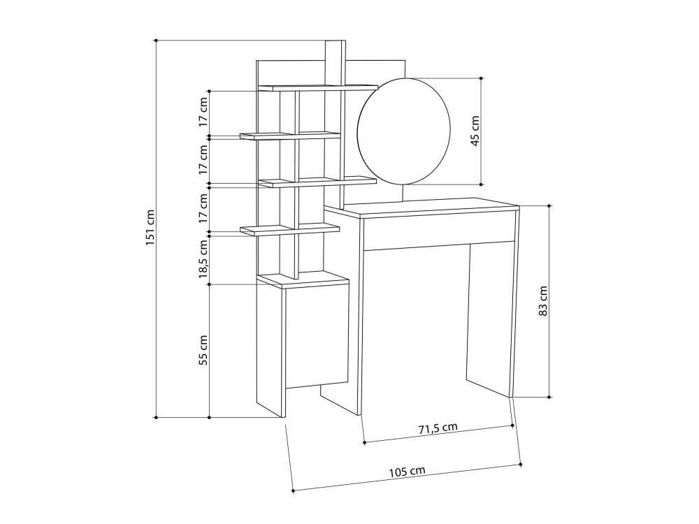 Schminktisch aus Holz "Mup" 105 x 35 x 151 cm - Weiß