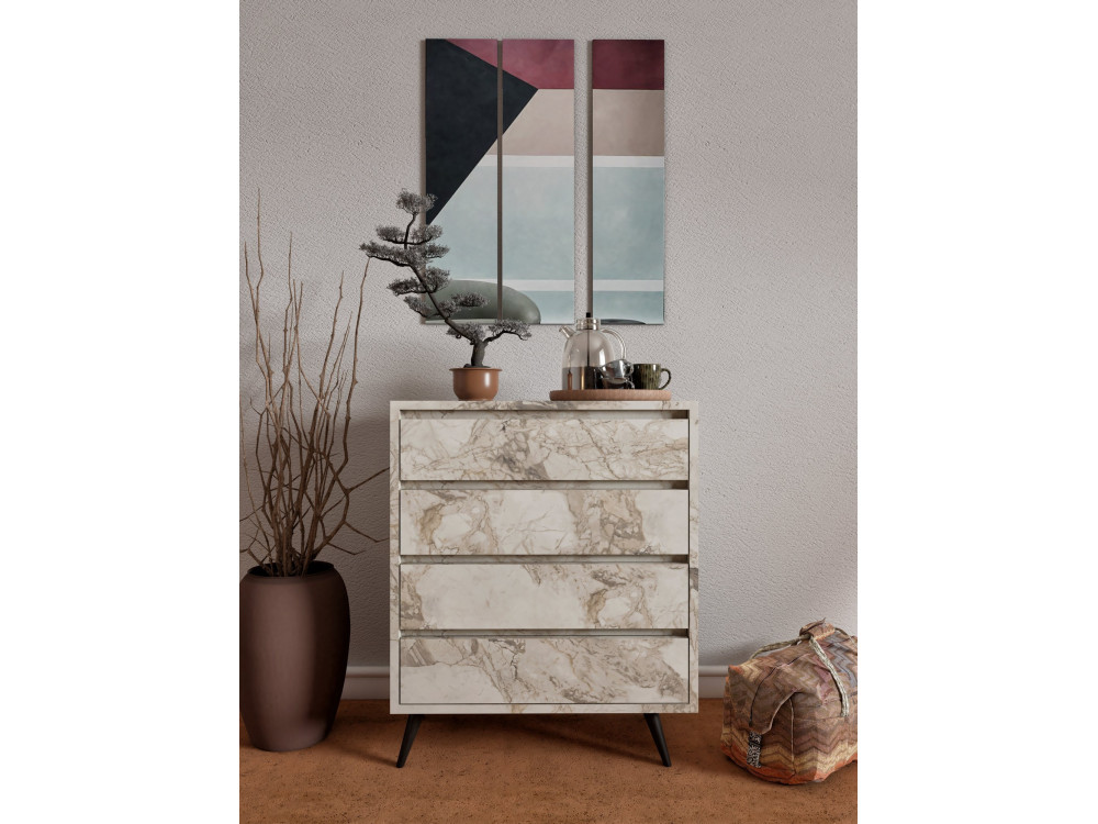 Holzkommode "Suvera" - 70 x 40 x 86 cm - Beige marmoriert