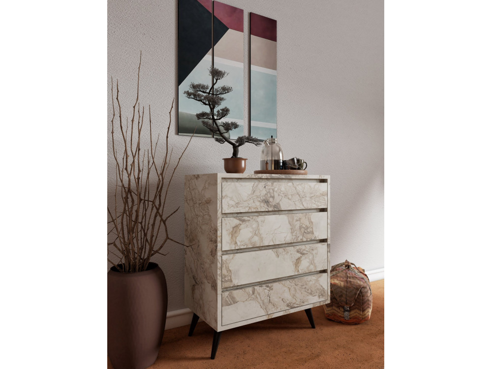 Holzkommode "Suvera" - 70 x 40 x 86 cm - Beige marmoriert