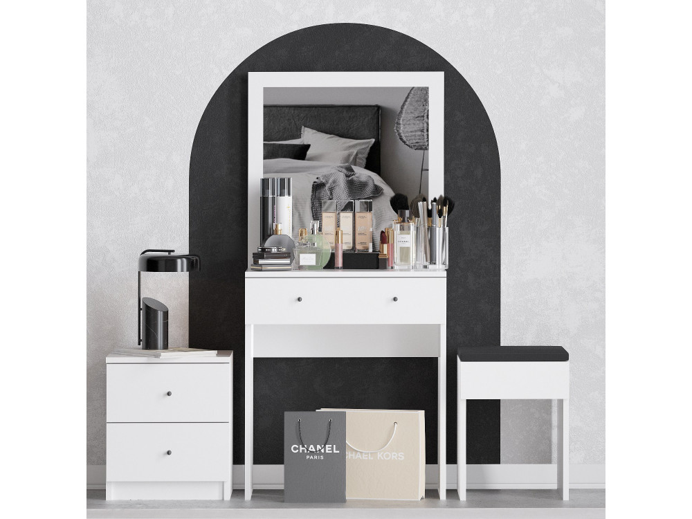 Schminktisch-Set aus Holz "Nizza" - 65 x 35 x 139 cm - Weiß