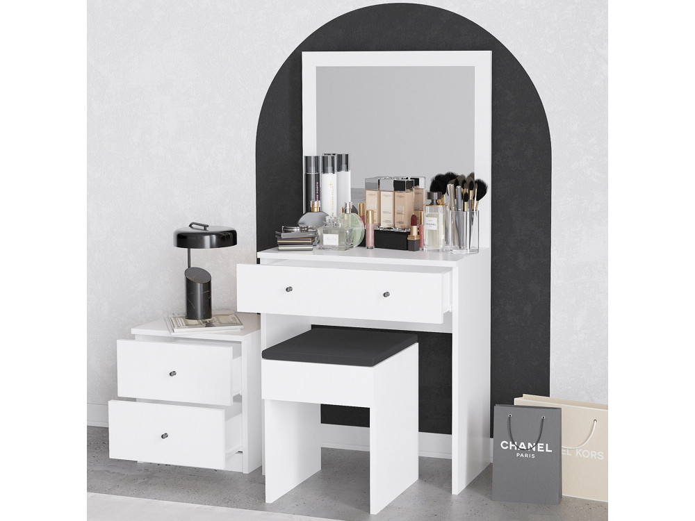 Schminktisch-Set aus Holz "Nizza" - 65 x 35 x 139 cm - Weiß