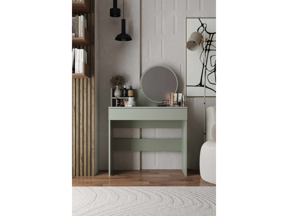 Schminktisch mit Spiegel aus Holz "Harmony Mini Round" - 90 x 40 x 133 cm - Grün