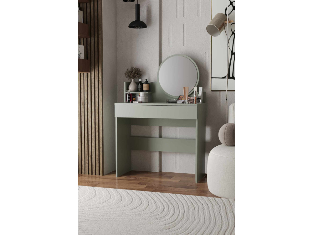 Schminktisch mit Spiegel aus Holz "Harmony Mini Round" - 90 x 40 x 133 cm - Grün