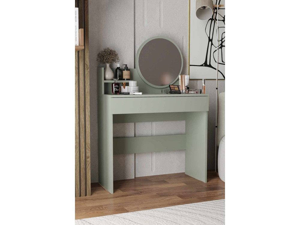 Schminktisch mit Spiegel aus Holz "Harmony Mini Round" - 90 x 40 x 133 cm - Grün