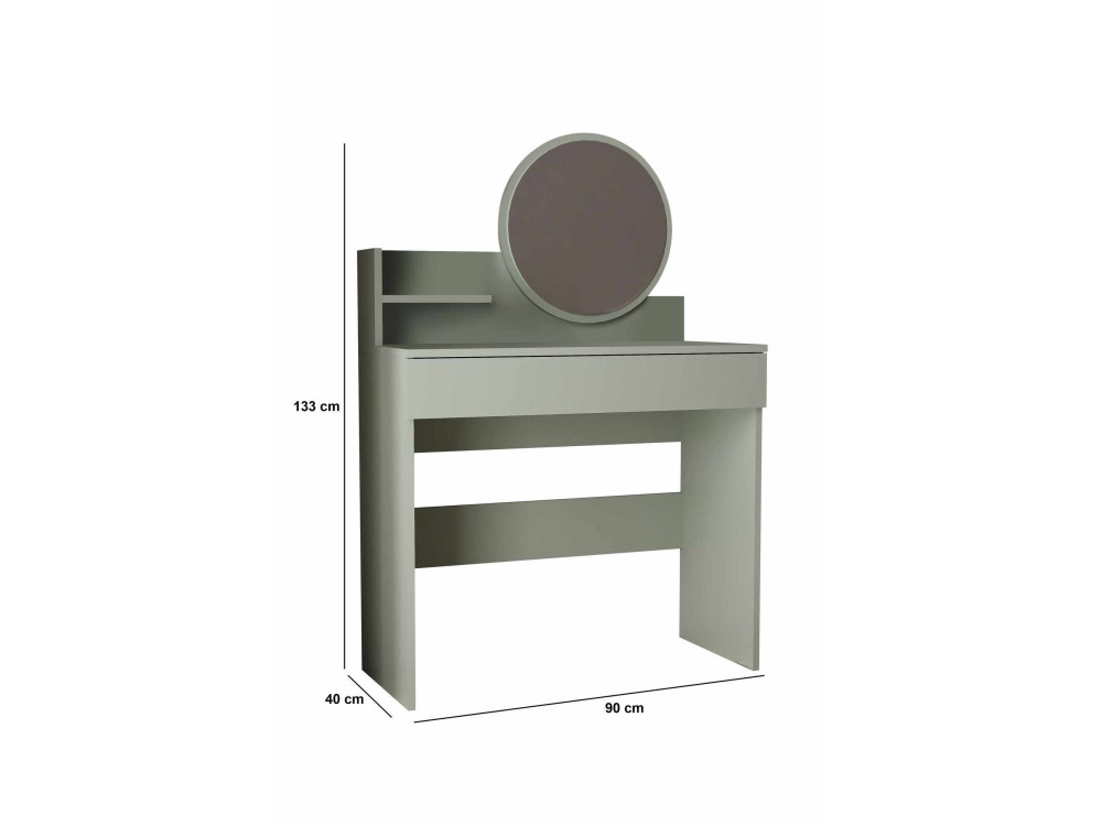 Schminktisch mit Spiegel aus Holz "Harmony Mini Round" - 90 x 40 x 133 cm - Grün