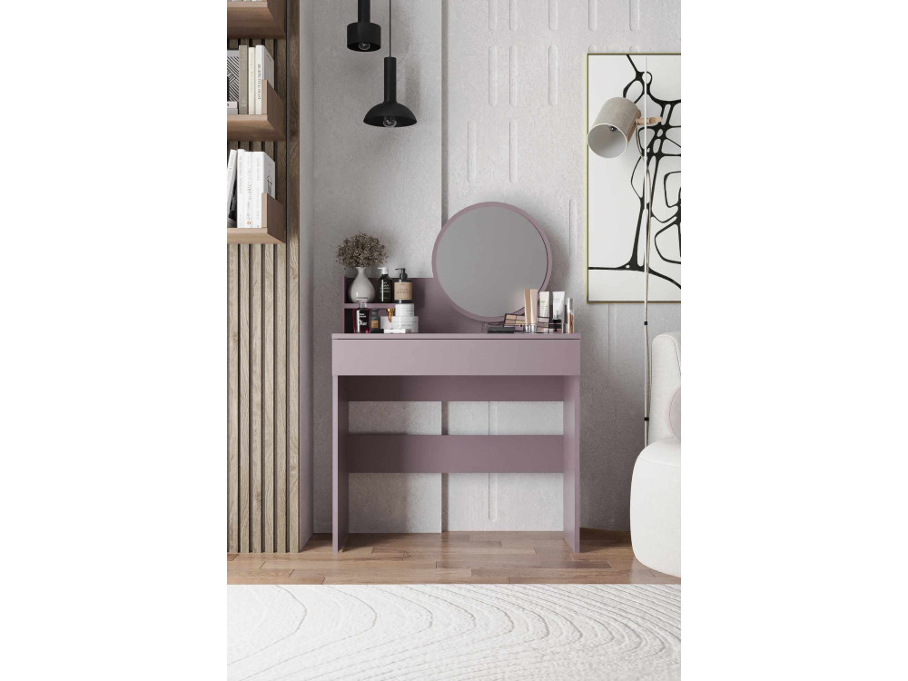 Schminktisch mit Spiegel aus Holz "Harmony Mini Round" - 90 x 40 x 133 cm - Violett