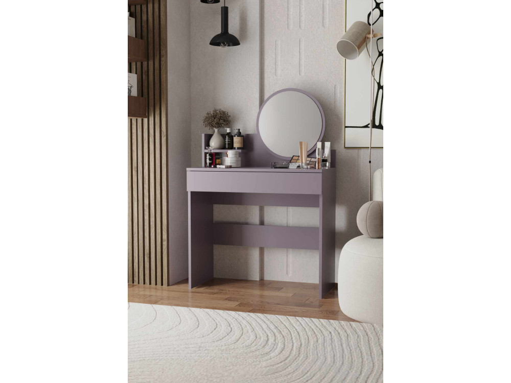 Schminktisch mit Spiegel aus Holz "Harmony Mini Round" - 90 x 40 x 133 cm - Violett
