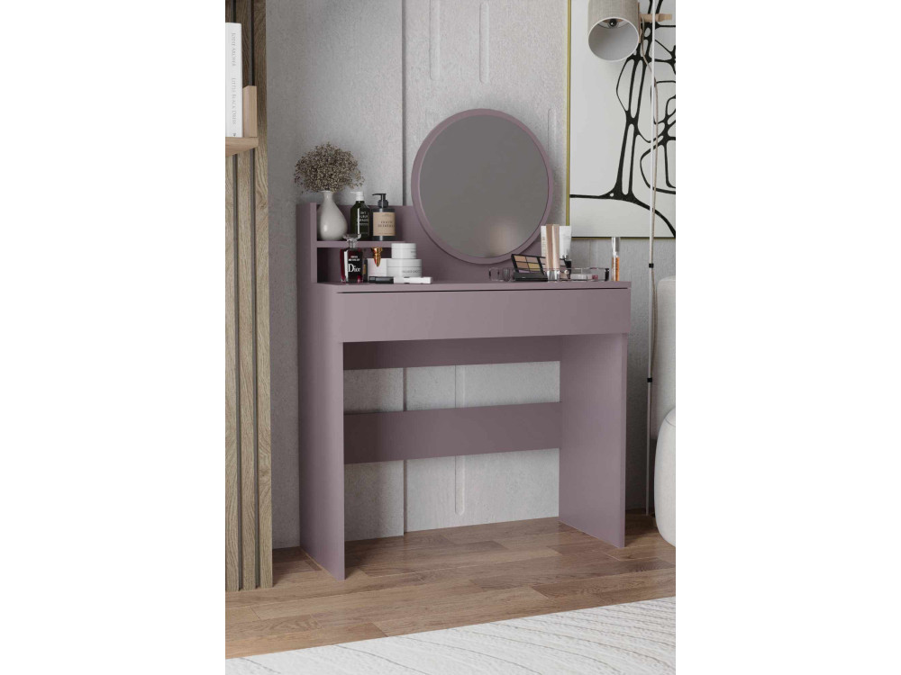 Schminktisch mit Spiegel aus Holz "Harmony Mini Round" - 90 x 40 x 133 cm - Violett