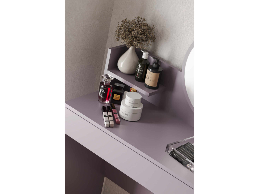 Schminktisch mit Spiegel aus Holz "Harmony Mini Round" - 90 x 40 x 133 cm - Violett