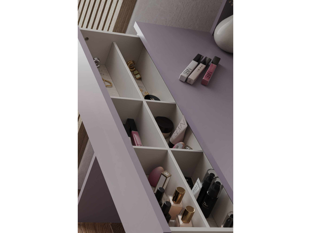 Schminktisch mit Spiegel aus Holz "Harmony Mini Round" - 90 x 40 x 133 cm - Violett