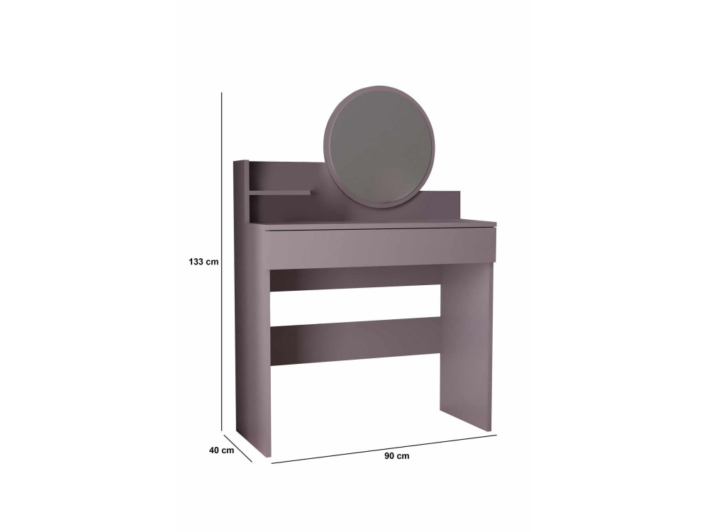 Schminktisch mit Spiegel aus Holz "Harmony Mini Round" - 90 x 40 x 133 cm - Violett