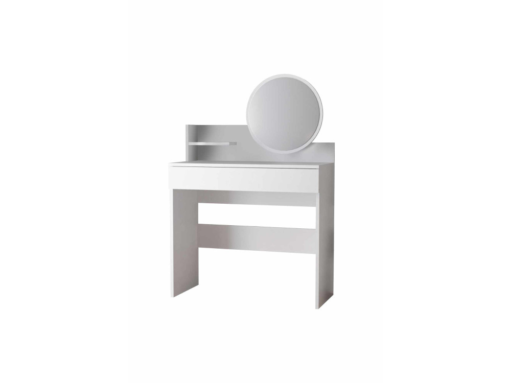 Schminktisch mit Spiegel aus Holz "Harmony Mini Round" - 90 x 40 x 133 cm - Weiß