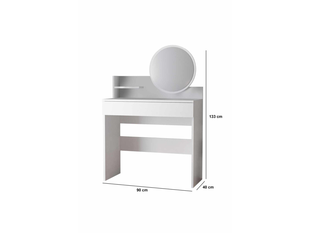 Schminktisch mit Spiegel aus Holz "Harmony Mini Round" - 90 x 40 x 133 cm - Weiß