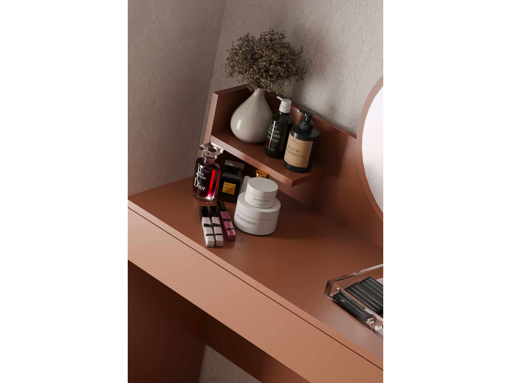 Schminktisch mit Spiegel aus Holz "Harmony Mini Round" - 90 x 40 x 133 cm - Terracotta