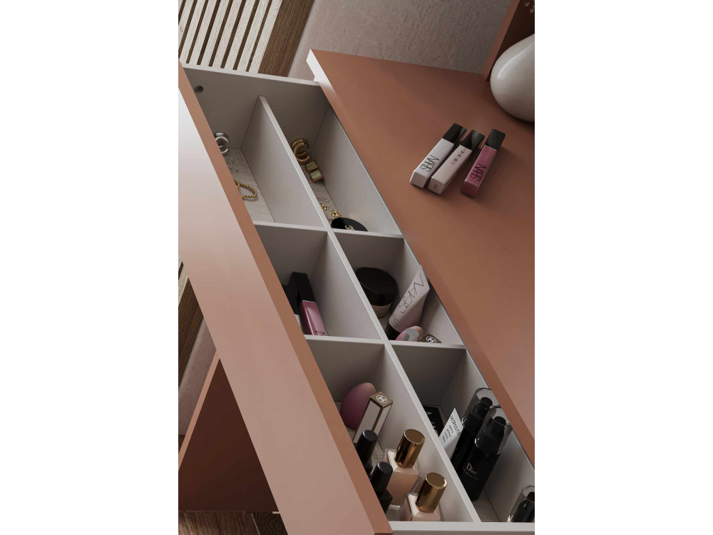Schminktisch mit Spiegel aus Holz "Harmony Mini Round" - 90 x 40 x 133 cm - Terracotta
