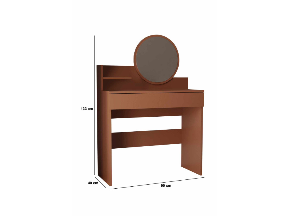 Schminktisch mit Spiegel aus Holz "Harmony Mini Round" - 90 x 40 x 133 cm - Terracotta