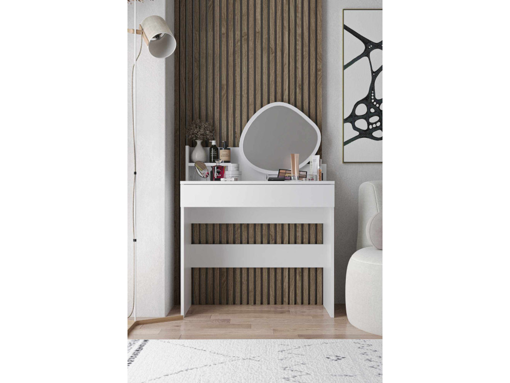 Schminktisch mit Spiegel aus Holz "Harmony Mini Amorphous" - 90 x 40 x 133 cm - Weiß