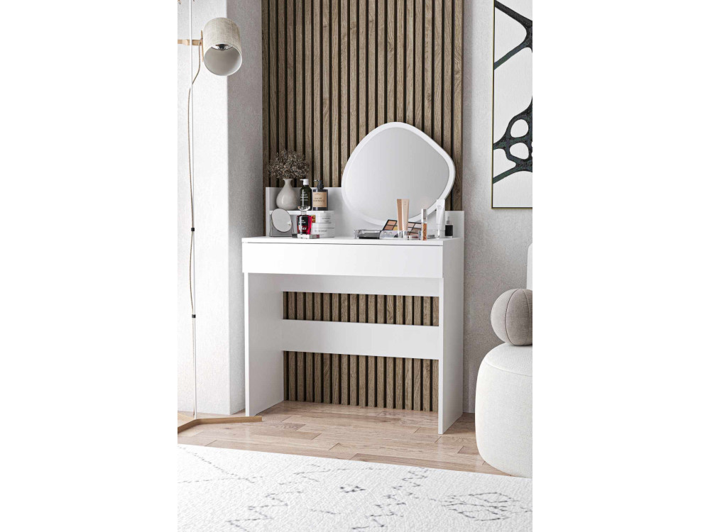 Schminktisch mit Spiegel aus Holz "Harmony Mini Amorphous" - 90 x 40 x 133 cm - Weiß