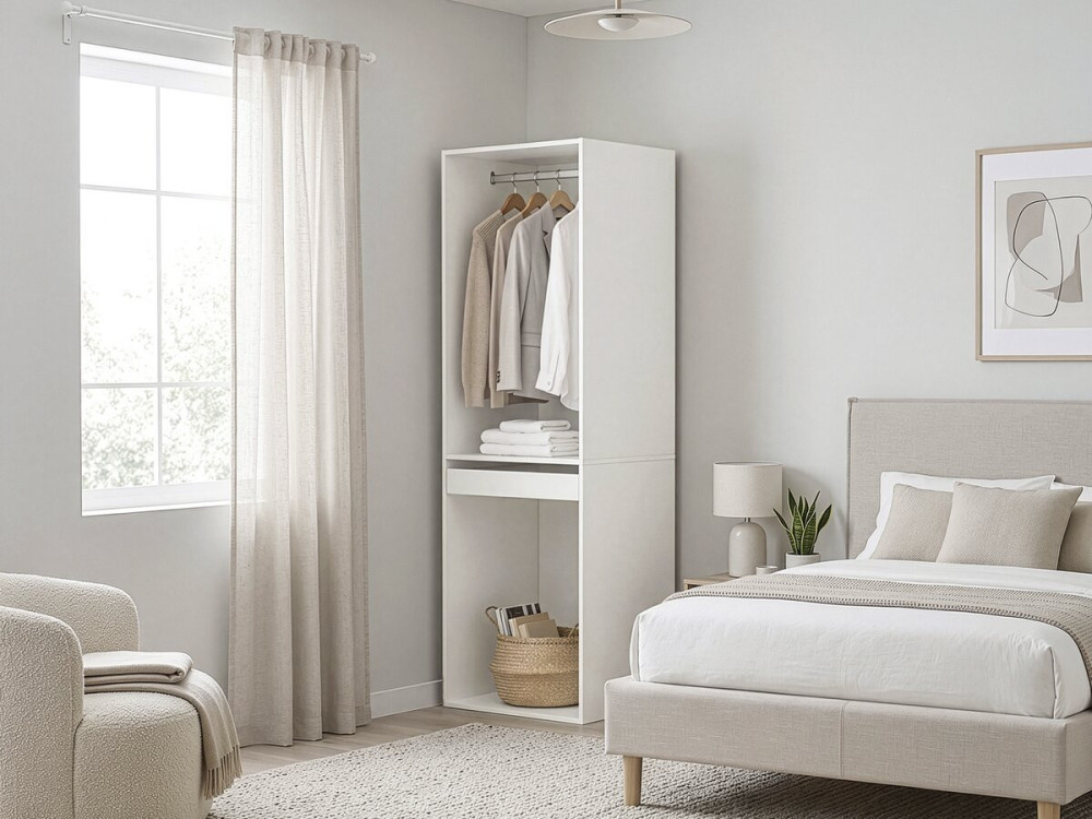 Kleiderschrank mit Garderobe und Hosenhalter "Opera" - 60 x 45 x 180 cm - Weiß