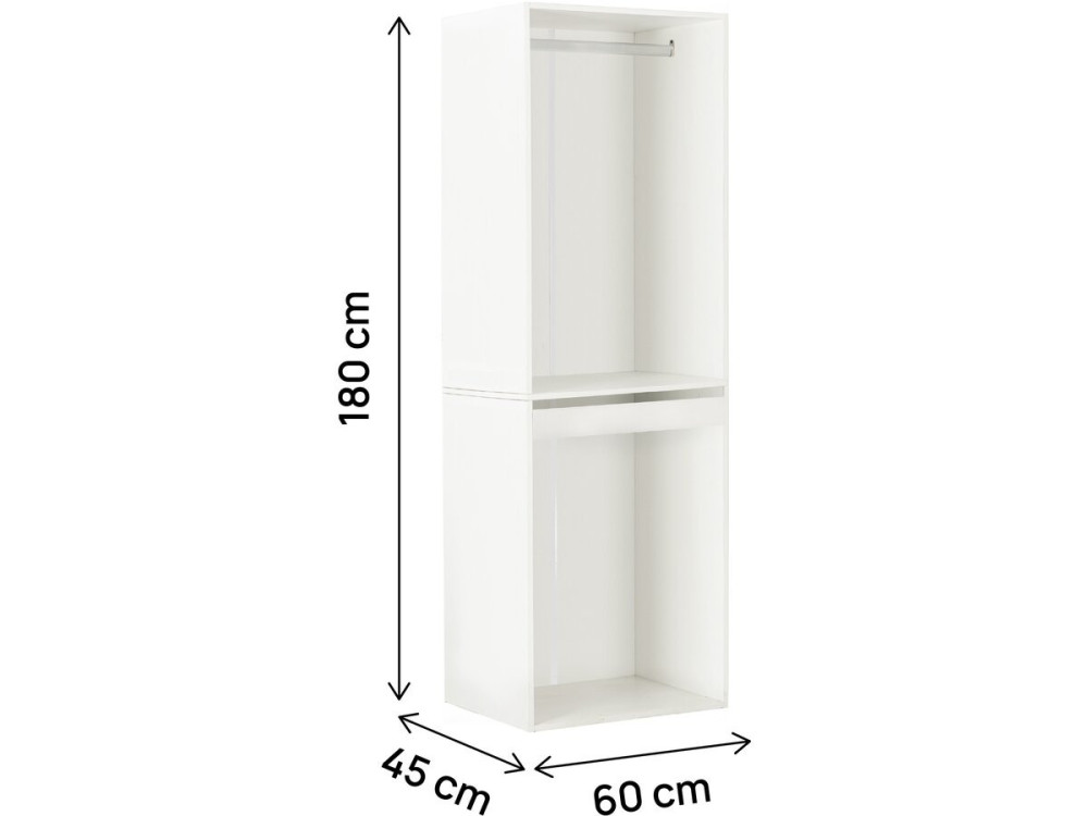 Kleiderschrank mit Garderobe und Hosenhalter "Opera" - 60 x 45 x 180 cm - Weiß