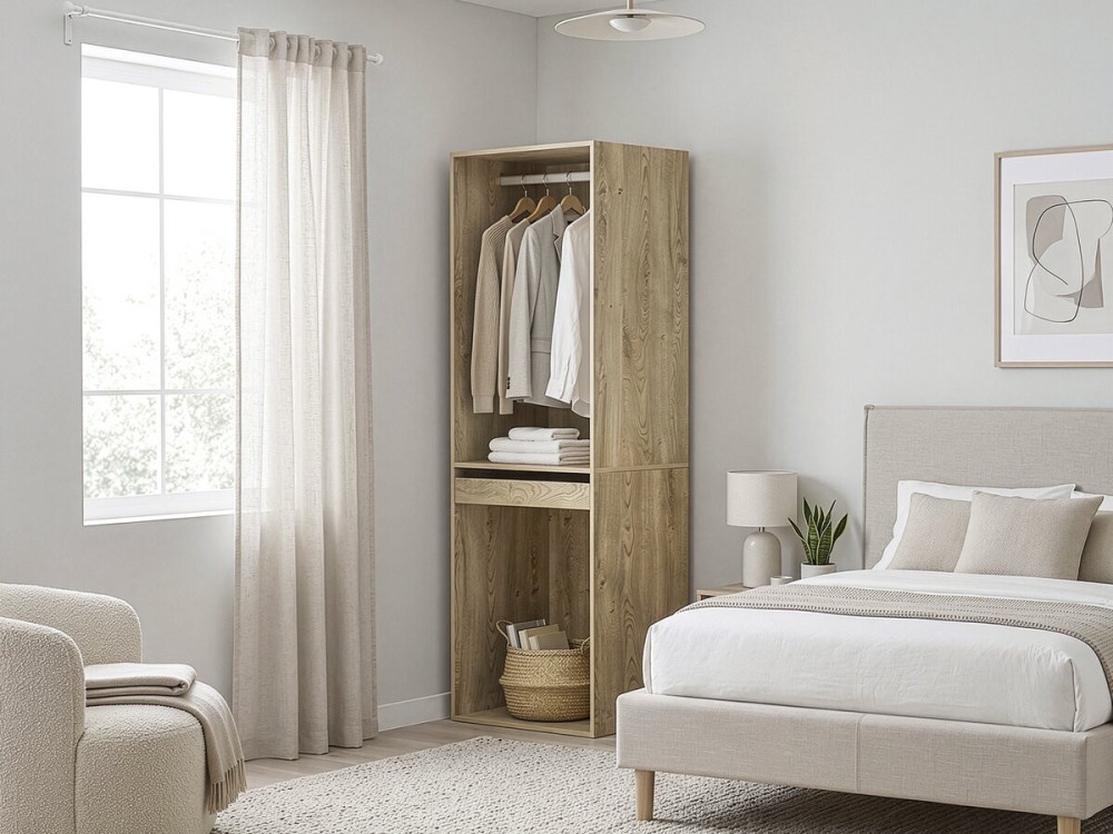 Kleiderschrank mit Garderobe und Hosenhalter "Opera" - 60 x 45 x 180 cm - Beige