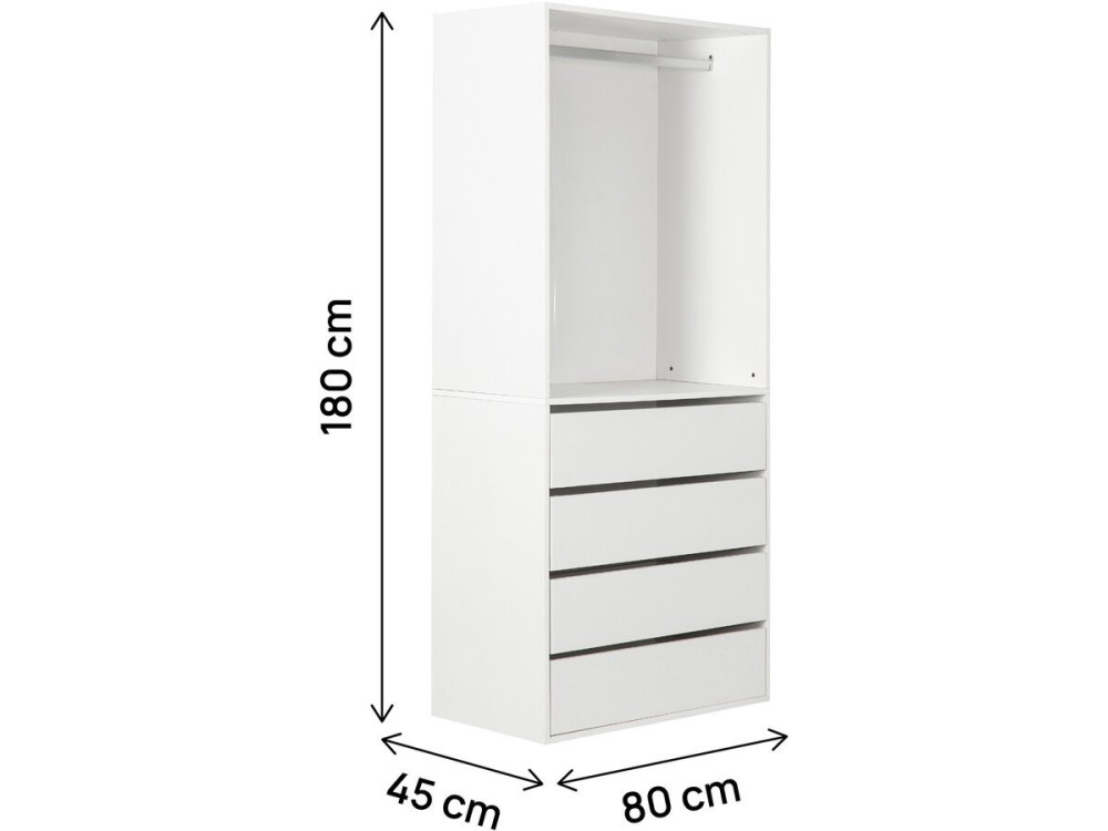 Kleiderschrank mit 4 Schubladen und 1 Garderobe "Opera" - 80 x 45 x 180 cm - Weiß